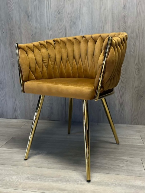 Krzesło plecione Lugano fotel TRECCIA SAND VELVET GOLD