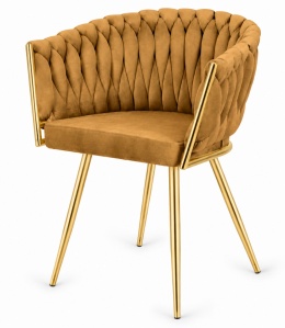 Krzesło plecione Lugano fotel TRECCIA SAND VELVET GOLD