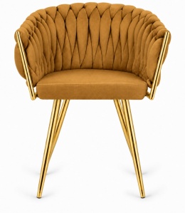 Krzesło plecione Lugano fotel TRECCIA SAND VELVET GOLD