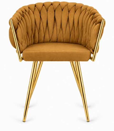 Krzesło plecione Lugano fotel TRECCIA SAND VELVET GOLD