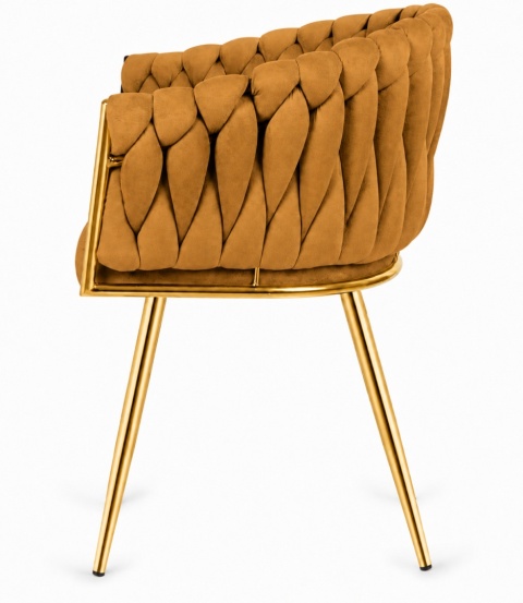 Krzesło plecione Lugano fotel TRECCIA SAND VELVET GOLD