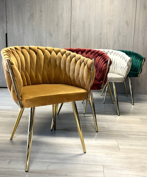 Krzesło plecione Lugano fotel TRECCIA SAND VELVET GOLD
