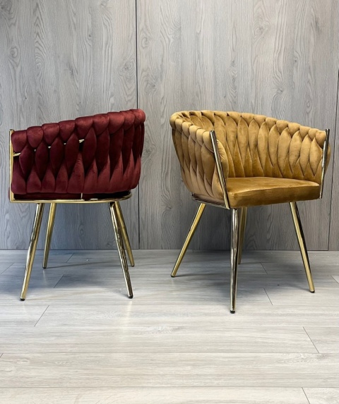 Krzesło plecione Lugano fotel TRECCIA SAND VELVET GOLD