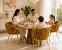 Krzesło plecione Lugano fotel TRECCIA SAND VELVET GOLD