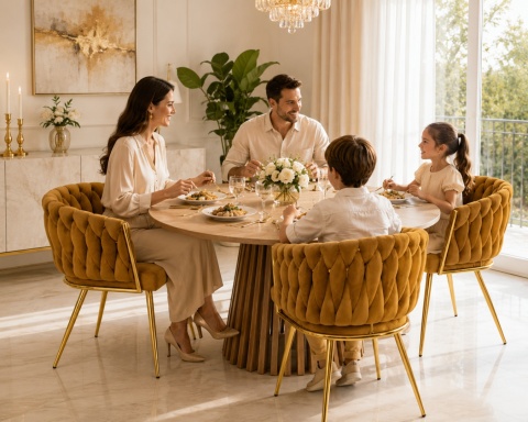 Krzesło plecione Lugano fotel TRECCIA SAND VELVET GOLD