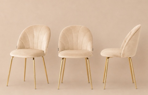 Krzesło tapicerowane CAMILA BEIGE VELVET GOLD