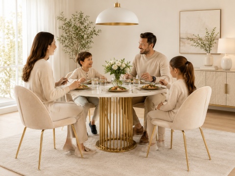 Krzesło tapicerowane CAMILA BEIGE VELVET GOLD