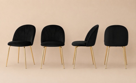 Krzesło tapicerowane CAMILA BLACK VELVET GOLD