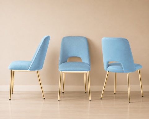 Krzesło tapicerowane GOTI LIGHT BLUE VELVET GOLD