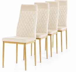 Krzesło tapicerowane zestaw 4x VALVA CARO VELVET BEIGE GOLD