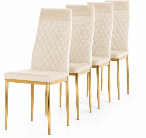 Krzesło tapicerowane zestaw 4x VALVA CARO VELVET BEIGE GOLD