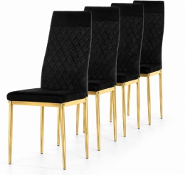 Krzesło tapicerowane zestaw 4x VALVA CARO VELVET BLACK GOLD