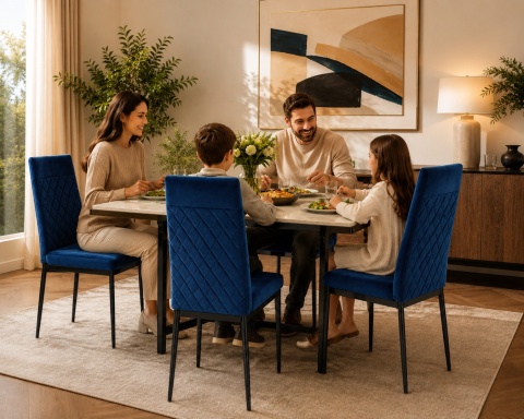 Krzesło tapicerowane zestaw 4x VALVA CARO VELVET BLUE