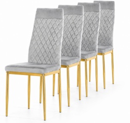 Krzesło tapicerowane zestaw 4x VALVA CARO VELVET GREY GOLD