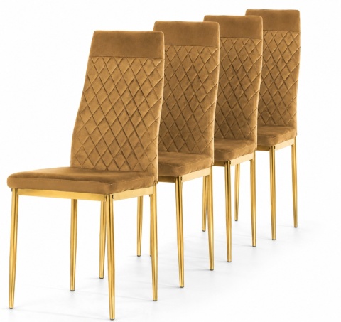 Krzesło tapicerowane zestaw 4x VALVA CARO VELVET TRUFLE GOLD