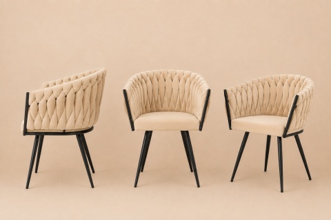 Krzesło plecione Lugano fotel TRECCIA BEIGE VELVET SMOKE