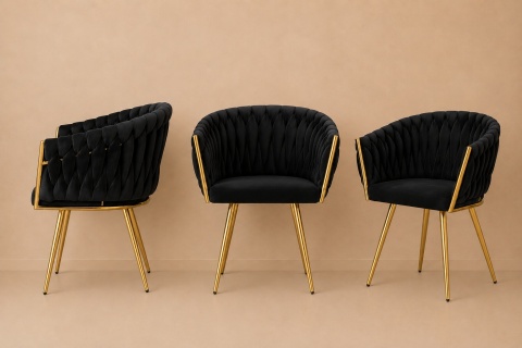 Krzesło plecione Lugano fotel TRECCIA BLACK VELVET GOLD