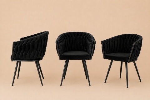 Krzesło plecione Lugano fotel TRECCIA BLACK VELVET SMOKE