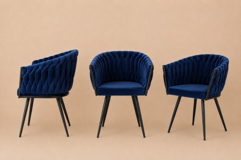 Krzesło plecione Lugano fotel TRECCIA BLUE VELVET SMOKE