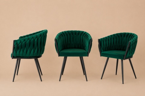 Krzesło plecione Lugano fotel TRECCIA GREEN VELVET SMOKE