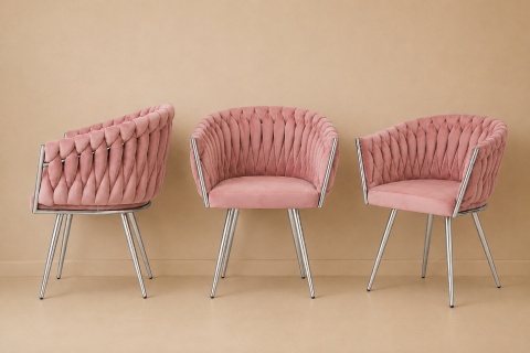 Krzesło plecione Lugano fotel TRECCIA PINK VELVET SILVER