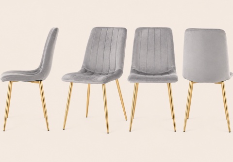 Krzesło tapicerowane AURORA VELVET LIGHT GREY GOLD