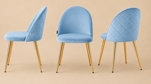Krzesło tapicerowane GLORIA LIGHT BLUE VELVET GOLD