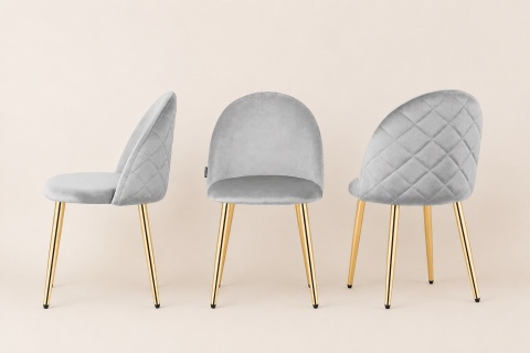 Krzesło tapicerowane GLORIA LIGHT GREY VELVET GOLD