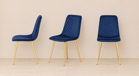 Krzesło tapicerowane TRIO VELVET BLUE GOLD