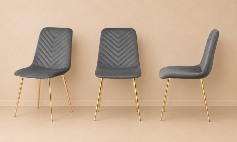 Krzesło tapicerowane TRIO VELVET DARK GREY GOLD