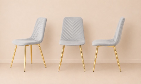 Krzesło tapicerowane TRIO VELVET LIGHT GREY GOLD
