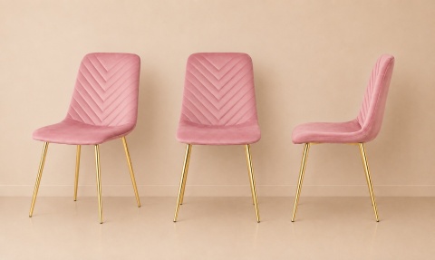 Krzesło tapicerowane TRIO VELVET PINK GOLD