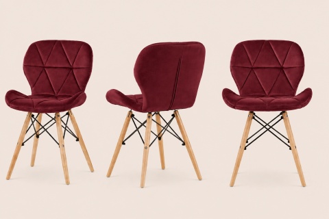 Krzesło tapicerowane VASTO WOOD BURGUNDY VELVET