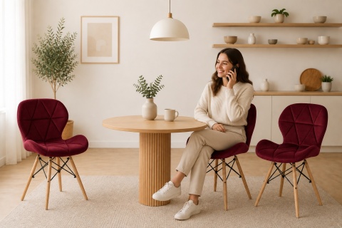 Krzesło tapicerowane VASTO WOOD BURGUNDY VELVET