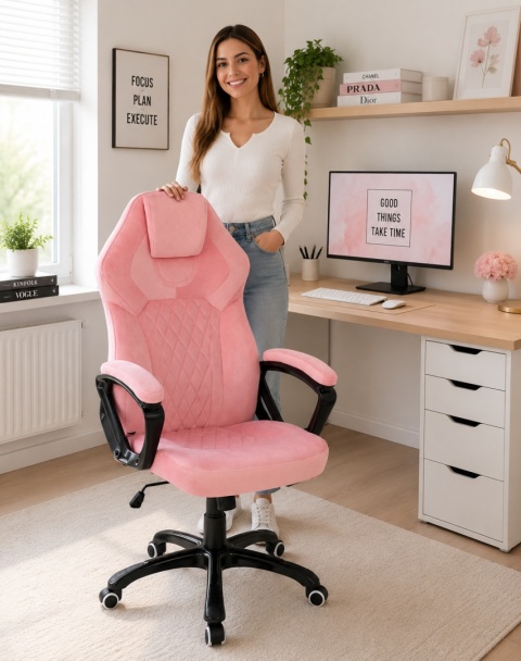 Fotel obrotowy do biurka SPIDER PINK ALCANTARA