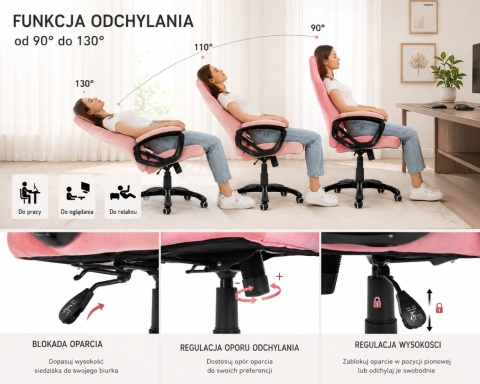 Fotel obrotowy do biurka SPIDER PINK ALCANTARA