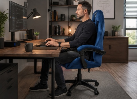 Fotel obrotowy gamingowy ENZO XL BLUE ALCANTARA II GATUNEK