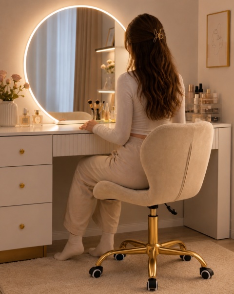 Krzesło obrotowe VASTO OFFICE VELVET CREAM GOLD