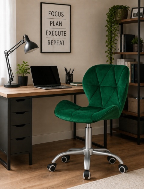 Krzesło obrotowe VASTO OFFICE VELVET FOREST GREEN SILVER