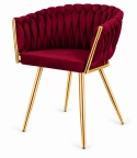 Krzesło plecione Lugano fotel TRECCIA BURGUNDY VELVET GOLD OUTLET