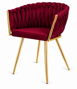 Krzesło plecione Lugano fotel TRECCIA BURGUNDY VELVET GOLD OUTLET
