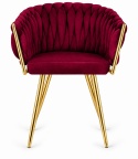 Krzesło plecione Lugano fotel TRECCIA BURGUNDY VELVET GOLD OUTLET