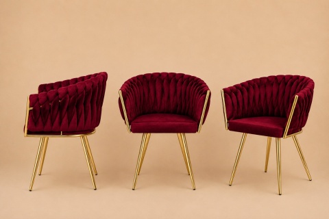 Krzesło plecione Lugano fotel TRECCIA BURGUNDY VELVET GOLD OUTLET