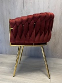 Krzesło plecione Lugano fotel TRECCIA BURGUNDY VELVET GOLD OUTLET