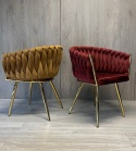 Krzesło plecione Lugano fotel TRECCIA BURGUNDY VELVET GOLD OUTLET