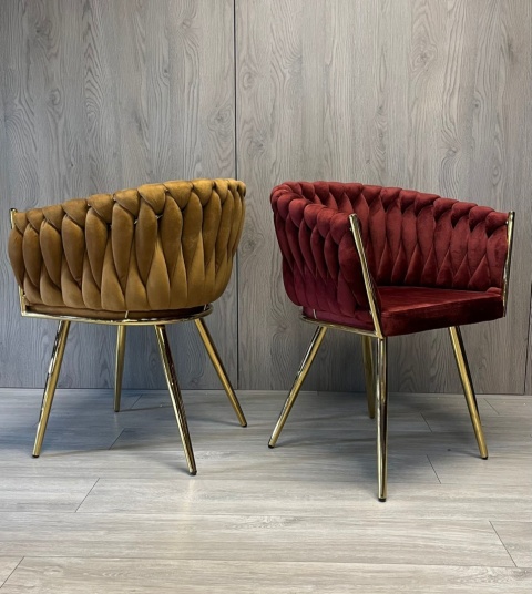 Krzesło plecione Lugano fotel TRECCIA BURGUNDY VELVET GOLD OUTLET