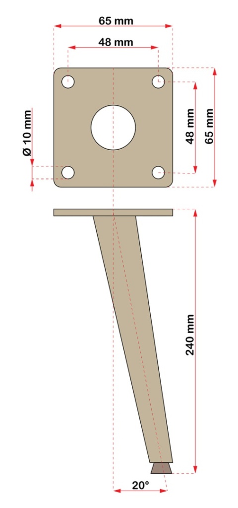 Zestaw 4 nóg meblowych skośnych 240 mm – Złoty Chrom