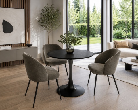 Stół okrągły VICTORY BLACK WOOD 70 cm SMOKE SLIM