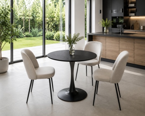 Stół okrągły VICTORY BLACK WOOD 70 cm SMOKE SLIM