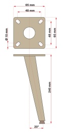 Zestaw 4 nóg meblowych skośnych 240 mm – Czarny Półmat